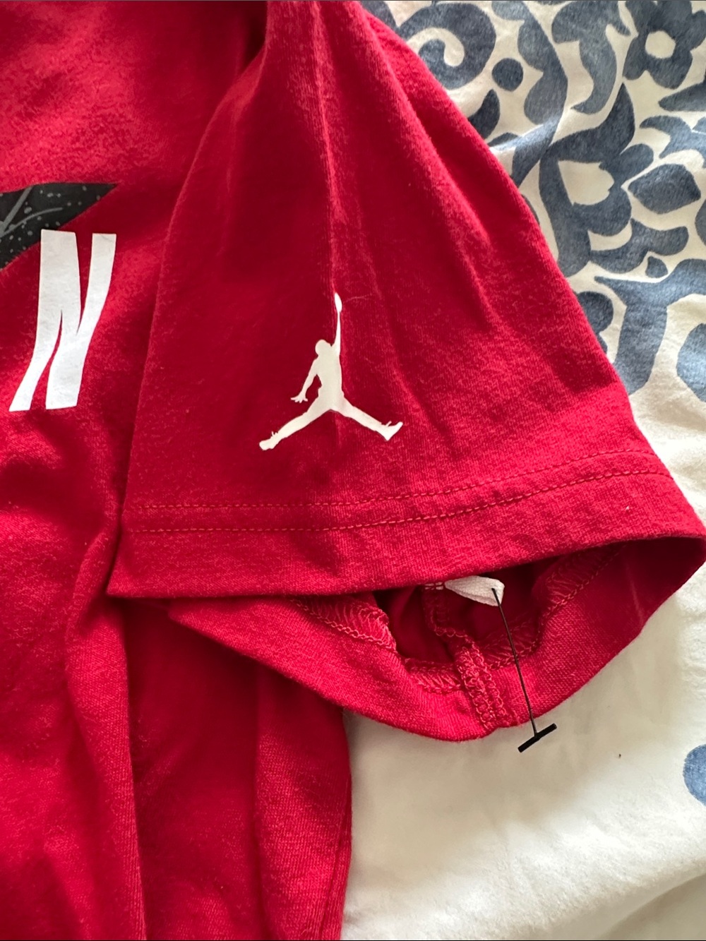 Jordan Red Short Sleeve Tee with Bold Lightning Graphic - Picture 3 of 4